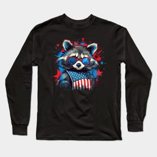 Blue raccoon proudly American Flag Long Sleeve T-Shirt